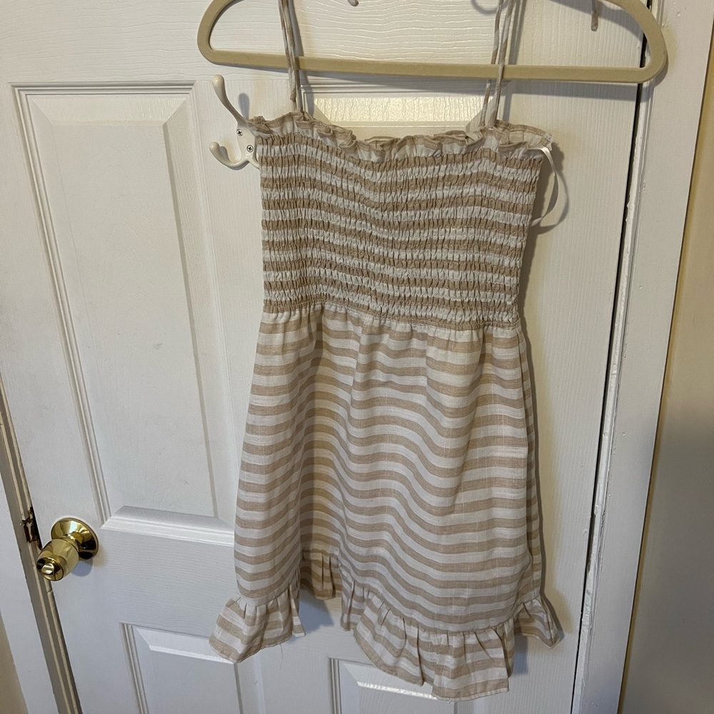 Superdown white and tan striped sundress